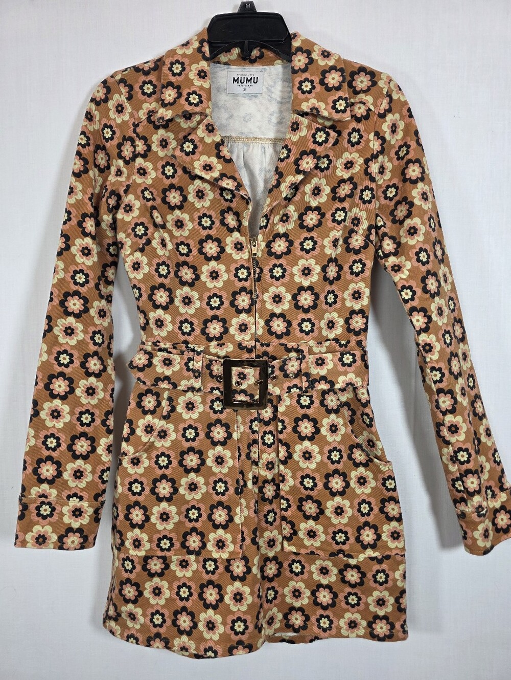 Show Me Your Mumu Outlaw Long Sleeve Dress Aurora Floral Denim Small 70s Mini